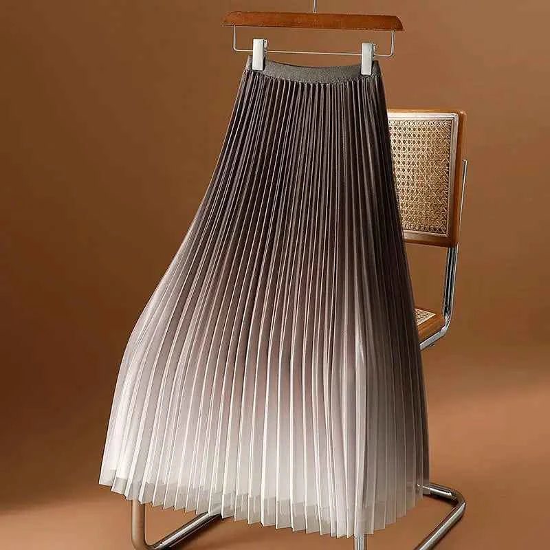 2023 Summer Tulle Mesh Gradient Skirt High-end High Waist Long Skirt Elegant Evening Party Sexy A-line Pleated Skirts Women Boho