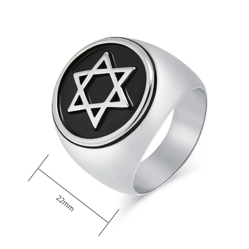Retro Six-pointed Star Titanium Steel Ring, Men's Niche Personality Solomon Seal Rings