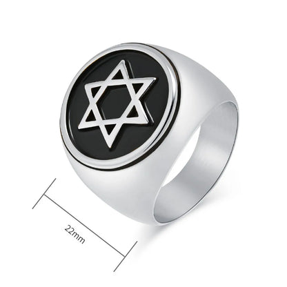 Retro Six-pointed Star Titanium Steel Ring, Men's Niche Personality Solomon Seal Rings
