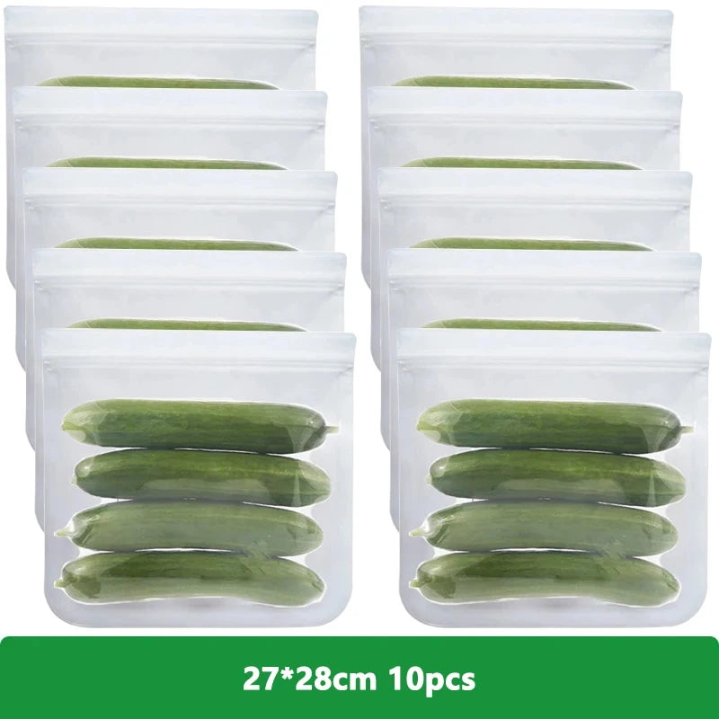 1/5/10 Pcs Reusable Ziplock Silicone Bags Dishwasher Safe Freezer Bag Lunch Bag Sandwich Bags BPA Free for Food Storage Home - AMULET RING STORE