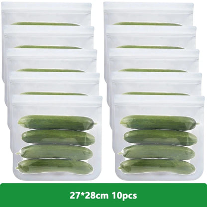 1/5/10 Pcs Reusable Ziplock Silicone Bags Dishwasher Safe Freezer Bag Lunch Bag Sandwich Bags BPA Free for Food Storage Home - AMULET RING STORE