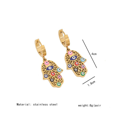 316L Stainless Steel New Fashion Fine Jewelry Colourful Eyes Palms Charm Hollow Thick Chain Necklace Bracelet Earrings For Women - AMULET RING STORE