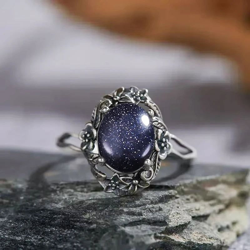 Vintage 925 Sterling Silver Ring Irregular Flowers Natural Rose Quartz Punk Ring Bohemian Silver Ring Fine Jewelry For Women