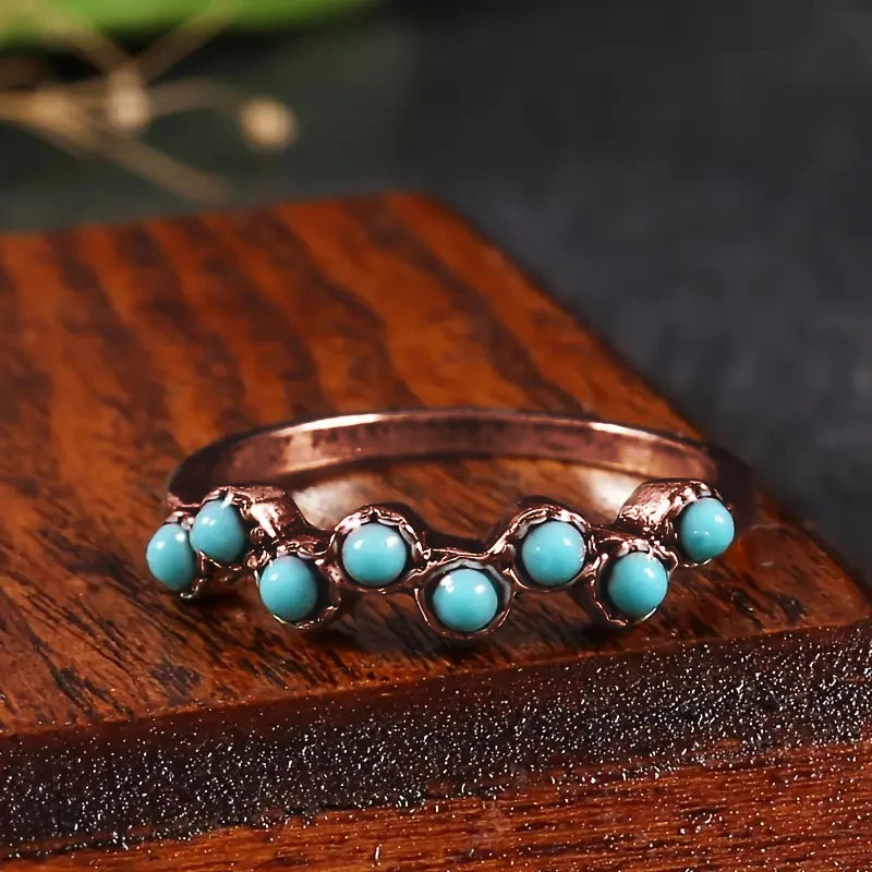 Huitan Imitation Turquoise Finger Ring for Women Boho Style Daily Wear Chic Accessories Fancy Anniversary Gift Hot Sale Jewelry - AMULET RING STORE