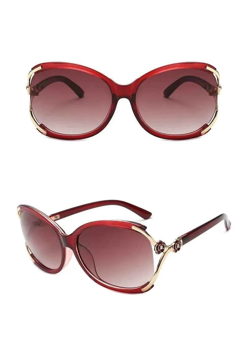 Women’s Sexy Retro Sunglasses Gradient Sun Glasses Round Large-Framed Brand Designer Style with Camellia Hollow-out Accents
