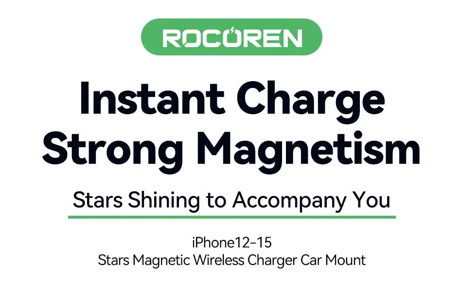 Rocoren Magnetic Car Phone Holder Fast Charging Wireless Charger With RGB light Magnet Car Stander For iPhone 15 14 13 Pro Max