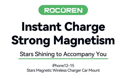 Rocoren Magnetic Car Phone Holder Fast Charging Wireless Charger With RGB light Magnet Car Stander For iPhone 15 14 13 Pro Max