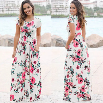 Women Summer Long Dress 2025 Floral Print Boho Beach Dress Ladies White Maxi Evening Party Dress Sundress Vestidos de festa