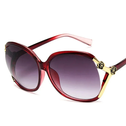 Women Sunglasses Trendy Celebrity-style Round Large-frame Stylish Sun Glasses with Camellia Hollow-out Accent Decorations