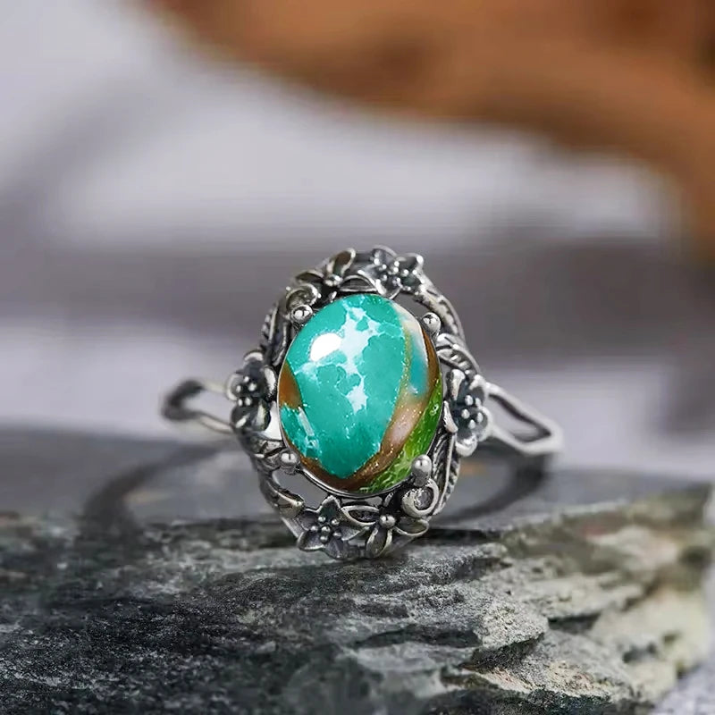 Vintage 925 Sterling Silver Ring Irregular Flowers Natural Rose Quartz Punk Ring Bohemian Silver Ring Fine Jewelry For Women