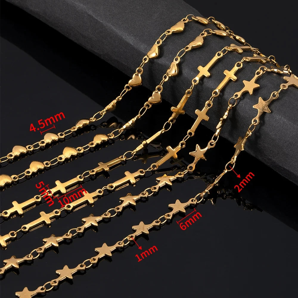 No Fade 1Meter Stainless Steel Gold Plated Embossed Link Chains DIY Women Men Necklaces Bracelets Jewelry Making Bags Chain Bulk - AMULET RING STORE