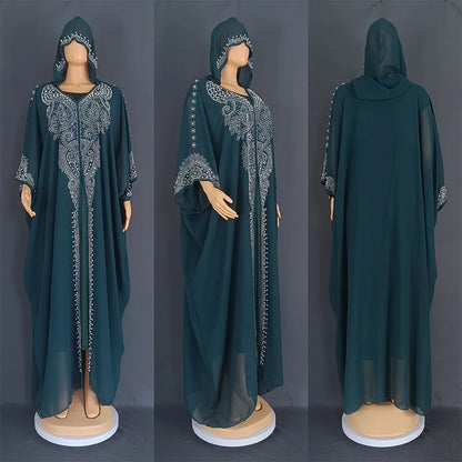 2025 Traditional Hooded Abaya African Dresses for Women Luxury Boubou Dress Africa Clothing Plus Size Dashiki Ankara Outfit Robe