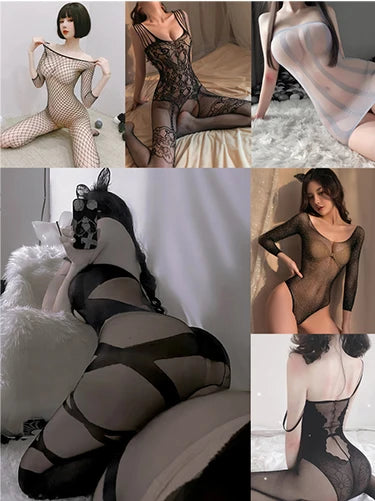 Sexy Women Lingerie Floral Embroidery Exotic Underwear Set Mesh Short Puff Sleeve T-shirts Tops and Panties Erotic Sleepwear - AMULET RING STORE