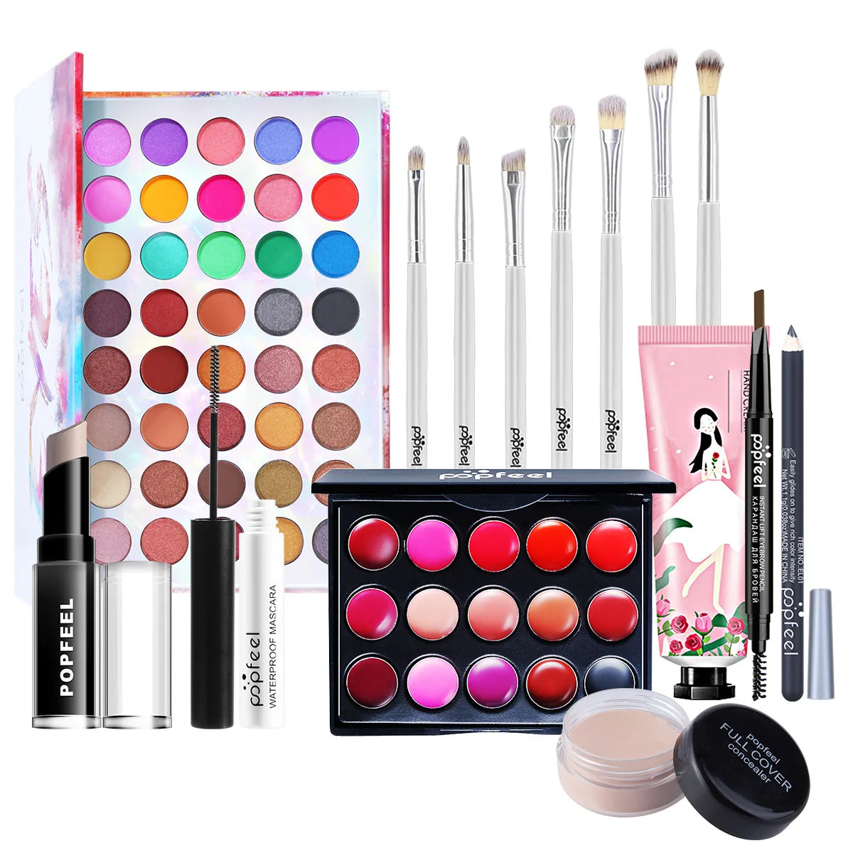 POPFEEL All-in-One Makeup Kit Gift Set with Eyeshadow Palette Foundation Lip Gloss Blush Brushes Eyeliner and More Beauty Gifts - AMULET RING STORE