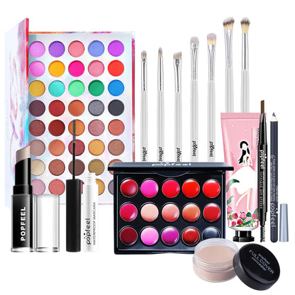POPFEEL All-in-One Makeup Kit Gift Set with Eyeshadow Palette Foundation Lip Gloss Blush Brushes Eyeliner and More Beauty Gifts - AMULET RING STORE