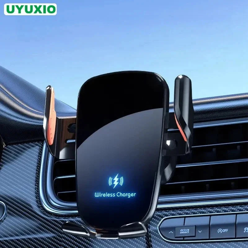 UYUXIO Wireless Car Charger Fast Charge Manual Clamping Air Vent Car Phone Holder for Samsung Android Phones iPhone 16 15 14 13