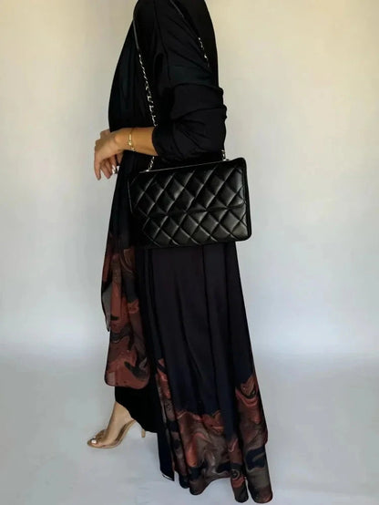 Middle Eastern Loose Open Front Abaya Muslim Women Full Sleeve Printed Abayas Turkey Kaftans Jilbabs Islamic Maxi Dresses - AMULET RING STORE