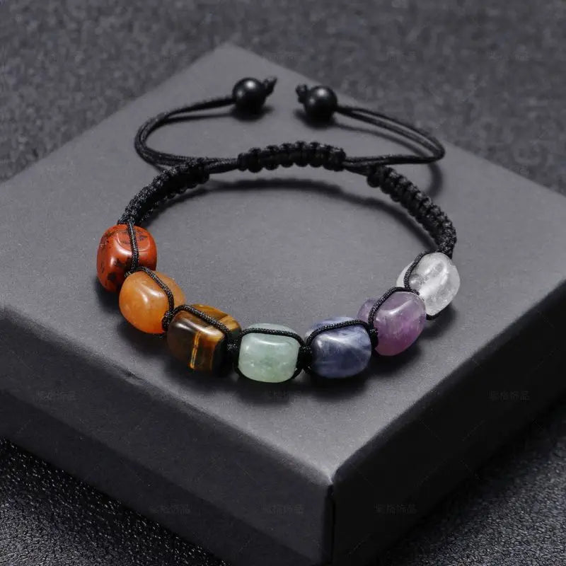 Colorful Natural Stone Square Bracelet Adjustable Handmade Woven Jewelry Ethnic Colorful Crystal Ins Woven Good Lucky Hand Rope