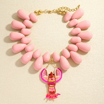 2025 New ZAA Lobster Bead Necklace Handmade Crystal Beaded Enamel Jewelry Simple Pendant Necklace Women Beach Vacation Accessory - AMULET RING STORE