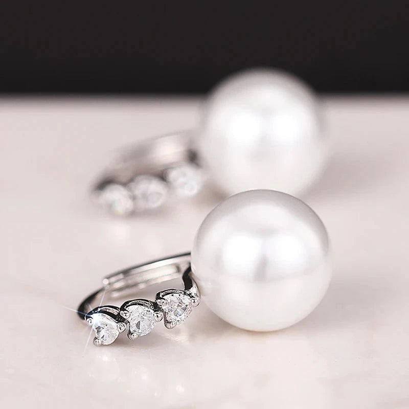 Huitan Bridal Wedding Earrings with Simulated Pearl Luxury Graceful Silver Color Shiny Heart Zirconia Accessories for Engagement - AMULET RING STORE