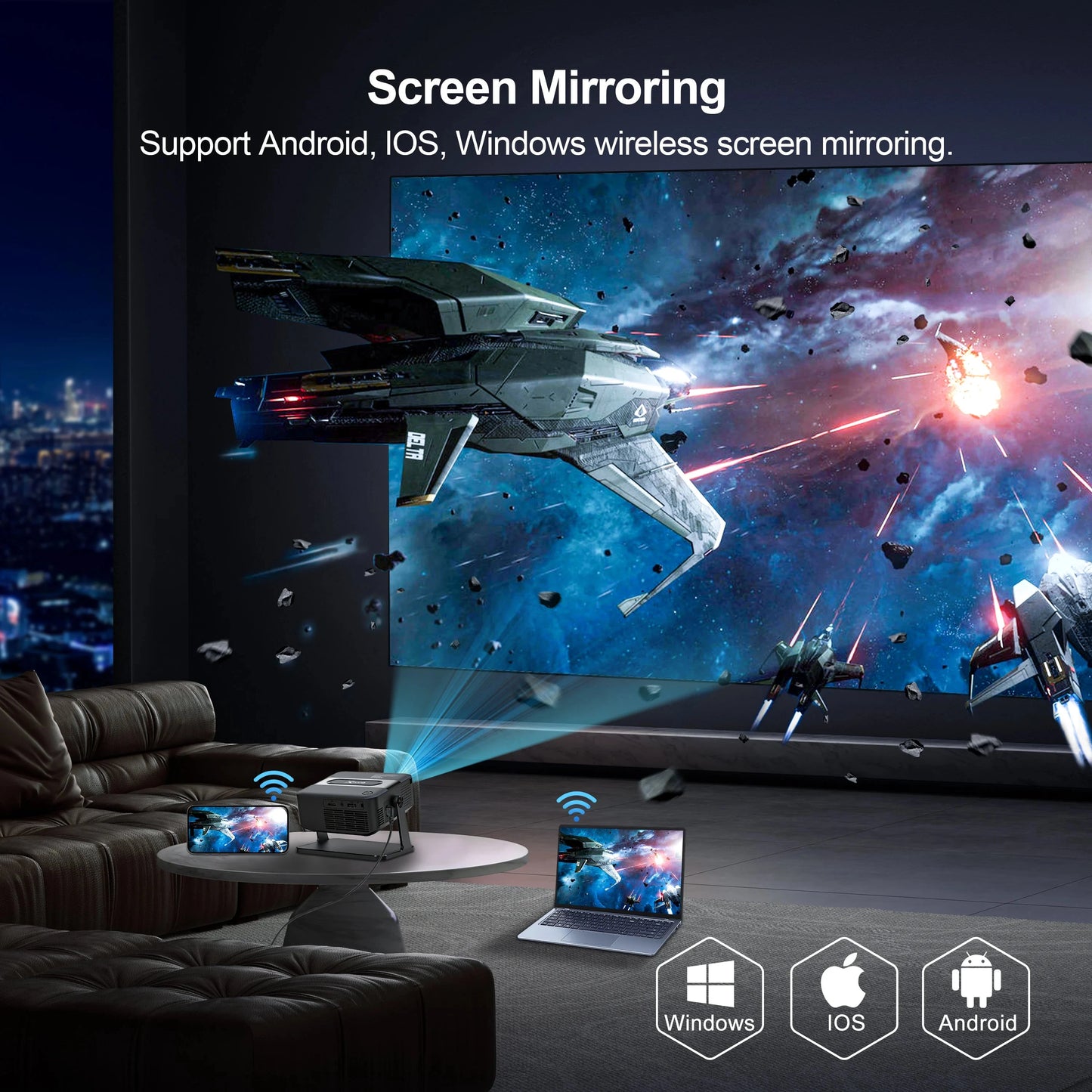 Salange HA109 Mini Projector Android11 WiFi6 BT5.0 280 ANSI 720P Built-in App Mirror SmartPhone for 1080P 4K Video Home Cinema