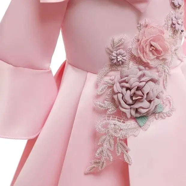 2-10 Yrs Girls Summer Dresses Flower Elegant Kids Princess Party White Dress for Wedding and Birthday Baby Communion Costume