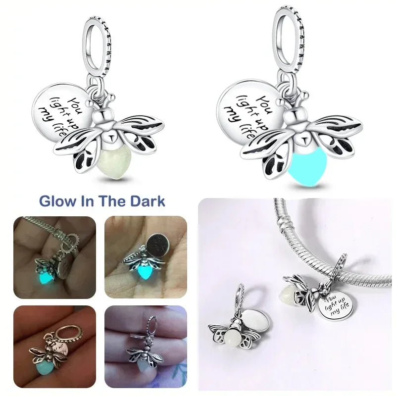 S925 Silver Glow-in-the-dark Firefly Charm Pendant Fit Original Charms Bracelet Gift Beads for Women Diy Fine Jewelry Gifts - AMULET RING STORE