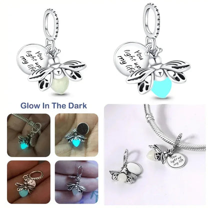 S925 Silver Glow-in-the-dark Firefly Charm Pendant Fit Original Charms Bracelet Gift Beads for Women Diy Fine Jewelry Gifts - AMULET RING STORE