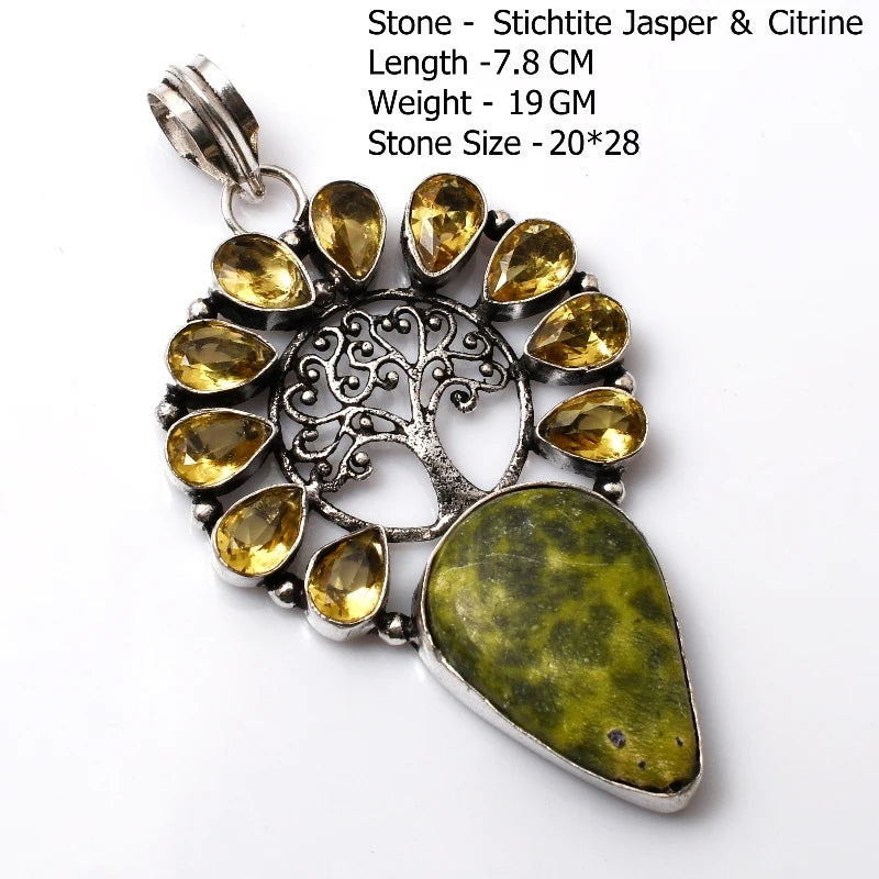 Genuine Blue Topaz Citrine Glass Agate Jasper Amethyst Pendant