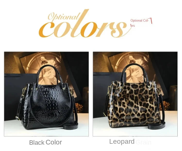 Genuine Leather Women Handbags New Tote Bag Fashion Crocodile Print Bucket Bag Retro Shoulder Messenger Bags Trend 2025