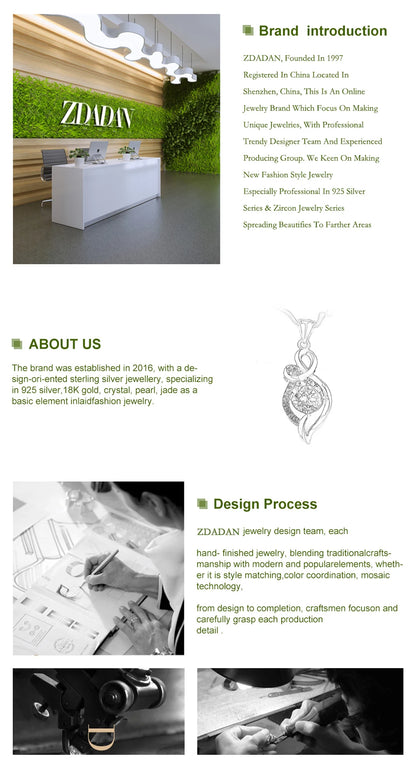 ZDADAN 925 Sterling Silver Heart Crystal Necklace For Women Fashion Jewelry Accessories