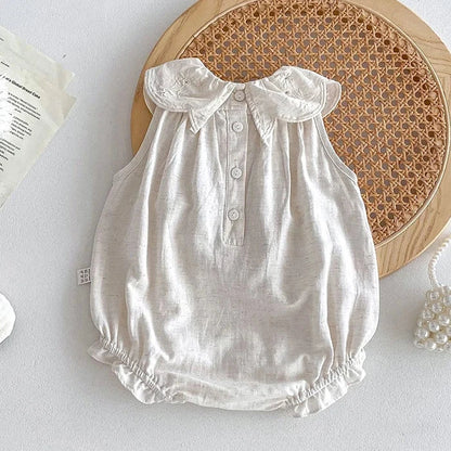 2024 New Summer Toddler Baby Girls Jumpsuit Sleeveless Cotton Solid Color Newborn Baby Girls Romper 0-24M Children Clothes - AMULET RING STORE