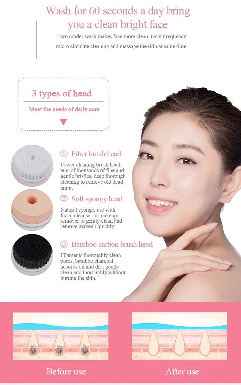 3 in 1 Electric  Facial Cleansing Brush Blackhead Remover Makeup Removal Face Deep Pores Cleaning Massager Face Cleaner