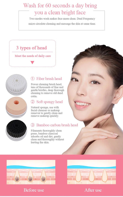 3 in 1 Electric  Facial Cleansing Brush Blackhead Remover Makeup Removal Face Deep Pores Cleaning Massager Face Cleaner