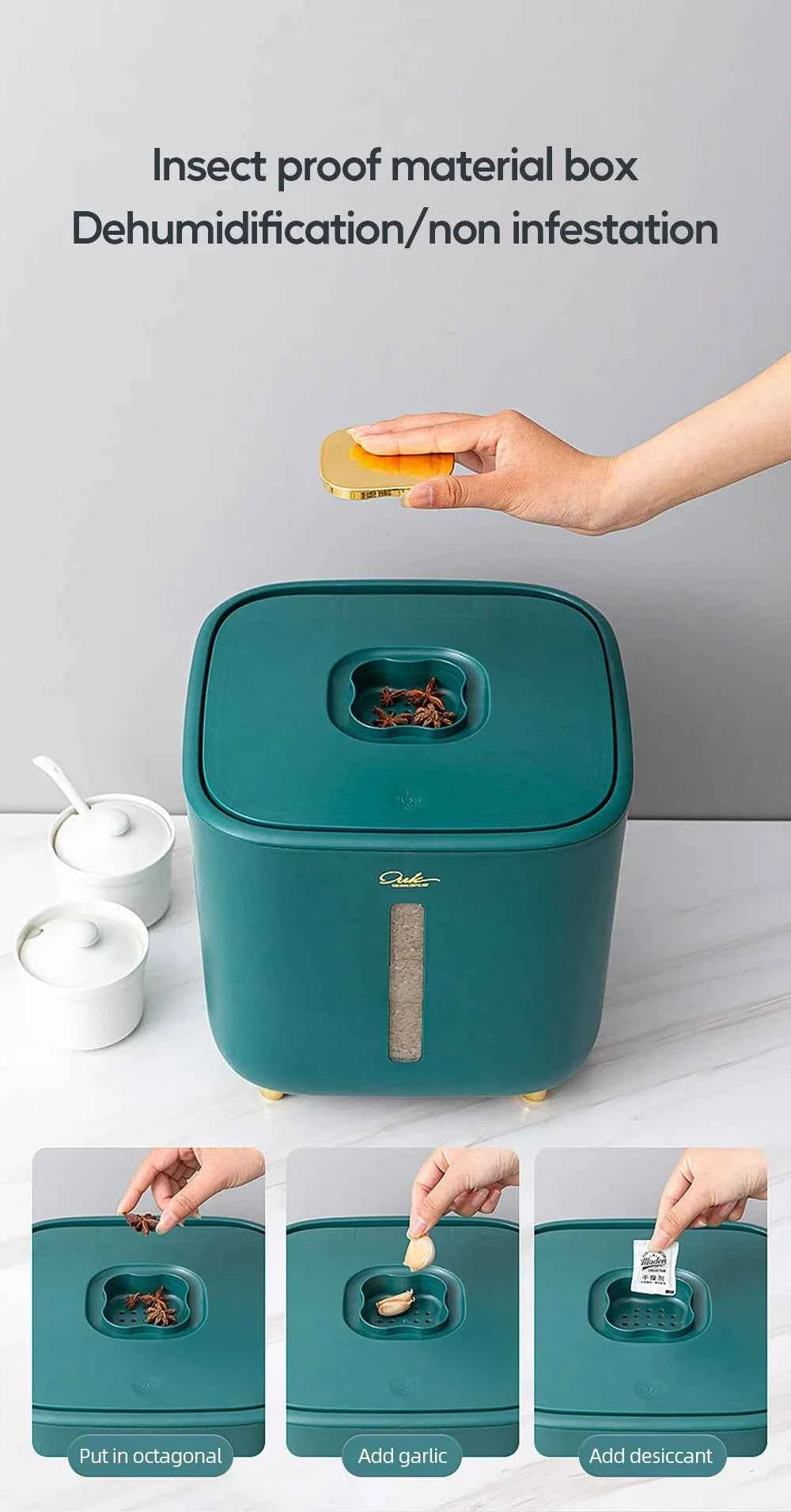 Moisture Proof Insect Proof Rice Box 5/10KG Grain Sealed Jar Kitchen Container Bucket Storage Pet Dog Food Box with Bullet Lid