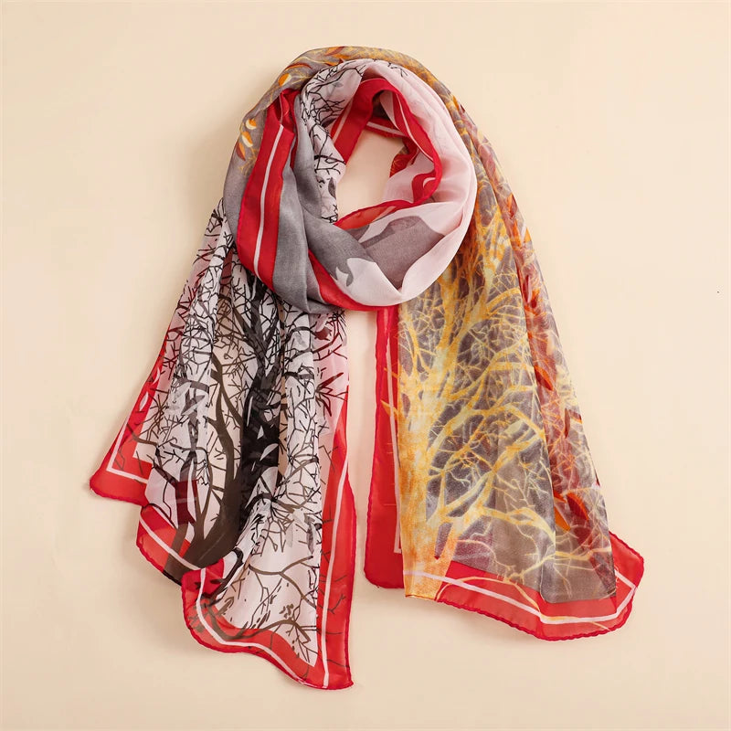 45*155cm Print Design Women Silk Scarf Shawl Elegant Headscarf Convinient Bandage Hijabs Chiffon Muslim Wrap Scarves - AMULET RING STORE
