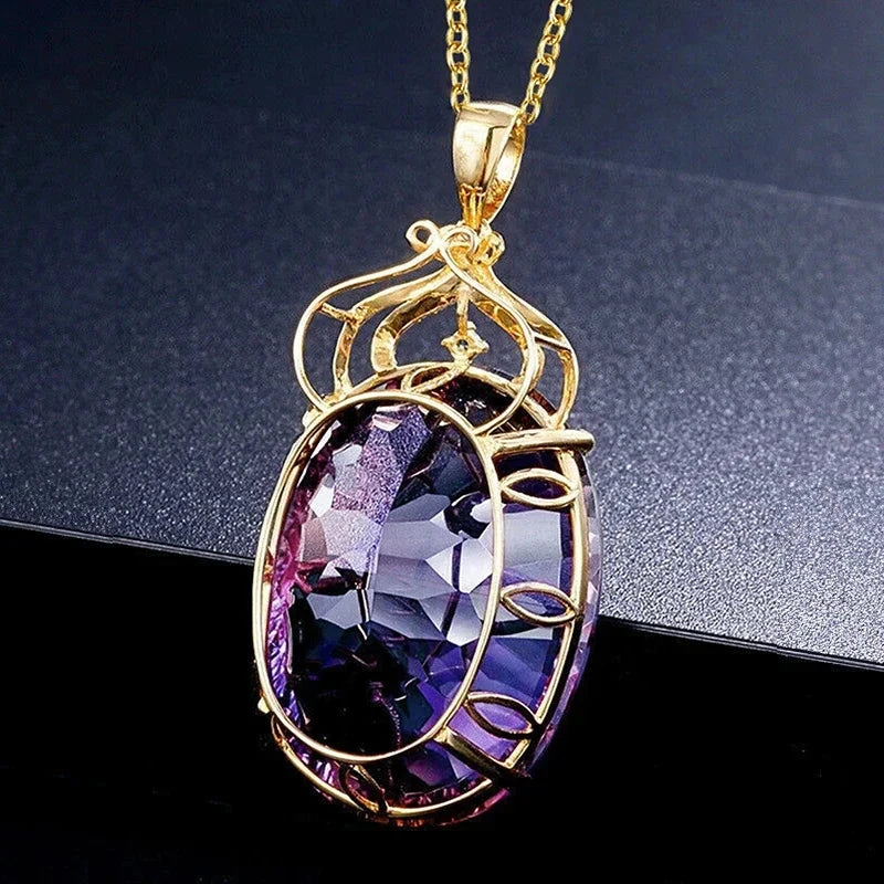 CAOSHI Simple Trendy Pendant Necklace for Lady Temperament Charming Jewelry with Bright Purple Zirconia Luxury Accessories Gift - AMULET RING STORE