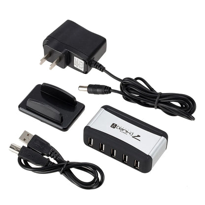Vertical 7-Port USB 2.0 Hub Multi USB Splitter with Power Adapter PC Accessories
