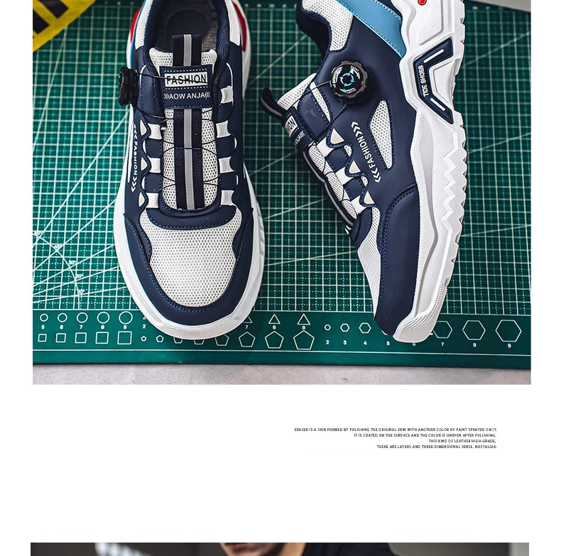 Men's Korean rotating buckle fashion casual sports shoes four season soft soled non slip outdoor running shoes student sneakers - AMULET RING STORE
