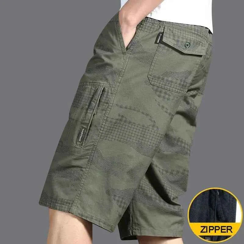 Classic Cargo Shorts Men Zipper Pocket Casual Knee Shorts Loose Straight Cotton Work Shorts Man Clothes