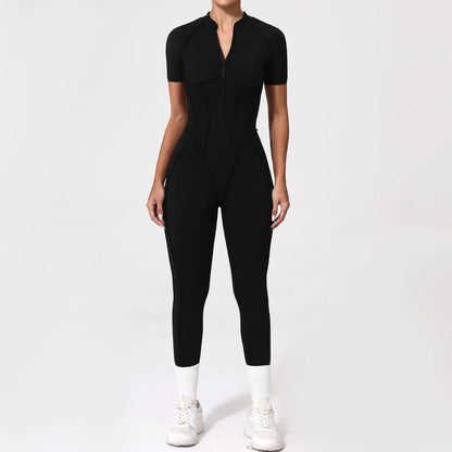 Seamless Yoga Jumpsuit Sports Fitness Backless Tight Zipper Long-sleeved One-Piece Workout Clothes Gym Leggings Sportswear