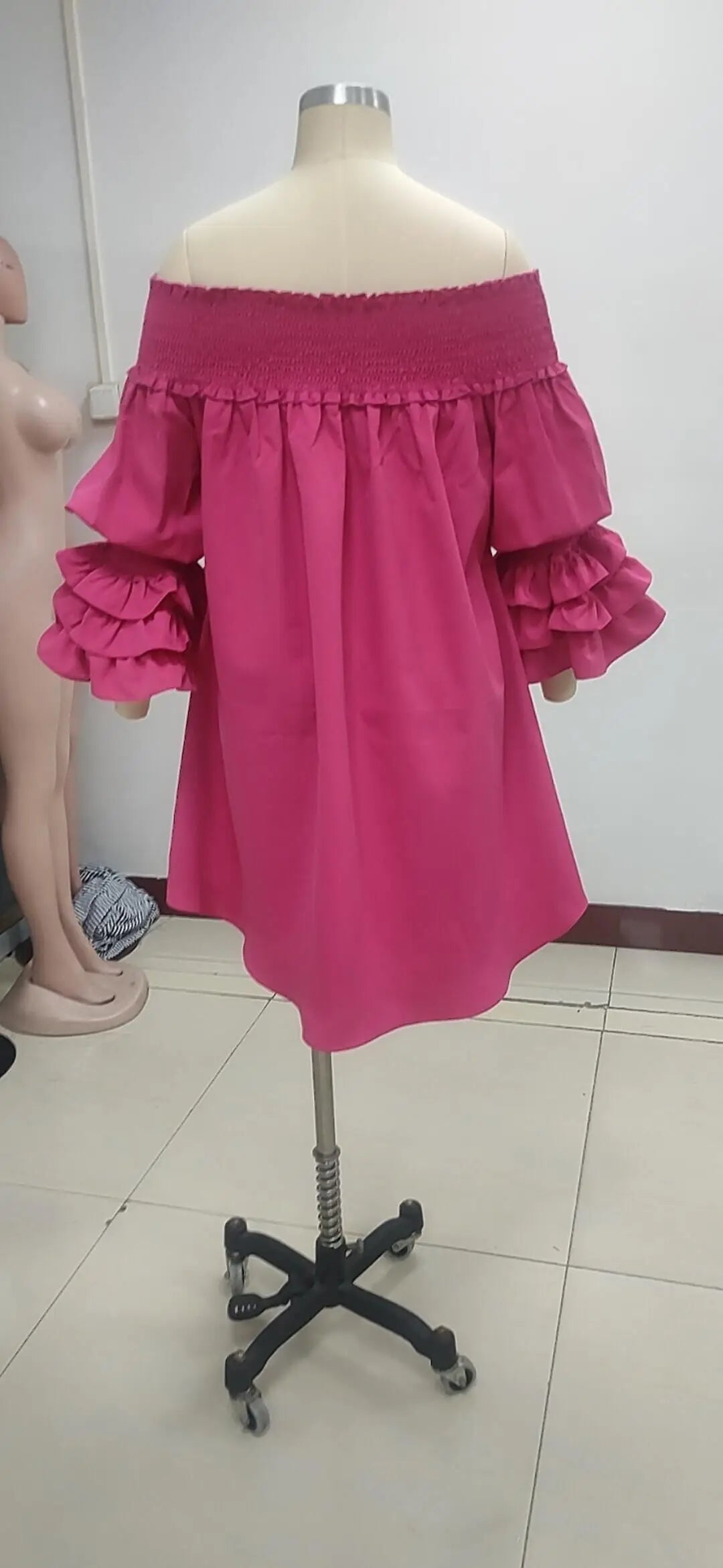 CM.YAYA Chic Women Cascading Ruffles Petal Off Shoulder Long Sleeve Smock Dress 2022 Big Swing Loose Blouse Sundress Vestidos - AMULET RING STORE