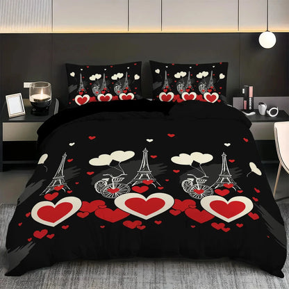 3pcs Heart pattern printed bedding set,1 quilt cover+2 pillowcase, suitable for couples and adults bedroom, home decoration - AMULET RING STORE