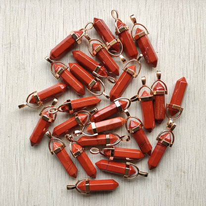 Natural Gem stone Quartz crystal green aventurine pendulum pillar pendants for jewelry making 24pcs/lot Wholesale fast shipping