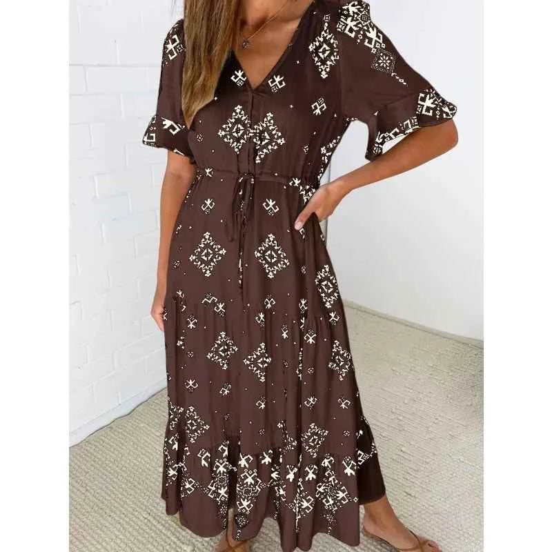 Plus Size Womens Summer Loose Boho Flowy Wrap V Neck 3/4 Sleeve Floral Print Slit Beach Wedding Guest Long Maxi Dresses Vistidos