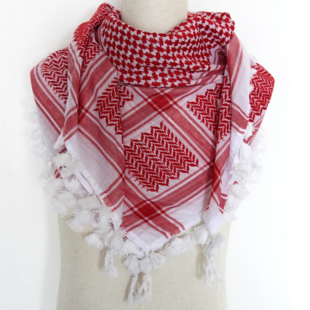 Tactical Cotton Shemagh Keffiyeh Hunting Outdoor Desert Scarf Neck Head Wrap with Tassel for Men Women for Cycling Camping CS - AMULET RING STORE