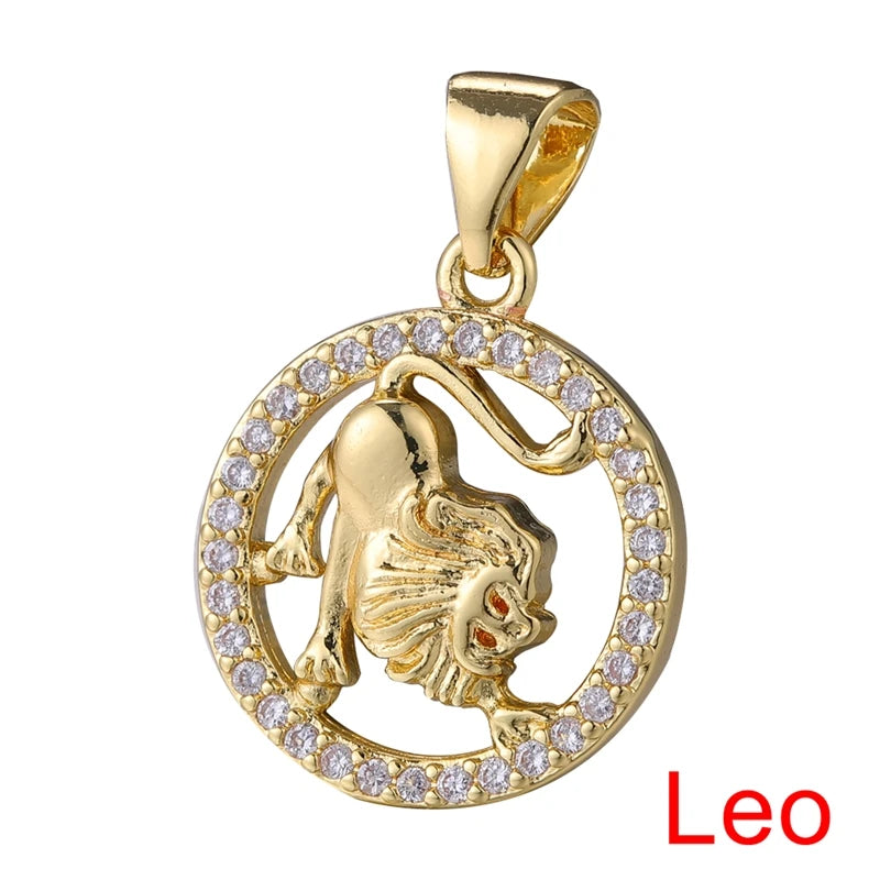 Juya DIY Imitation Pearl Shell 18K Gold Plated 12 Zodiac Charms For Handmade Fashion Birthstone Season Pendants Jewelry Making