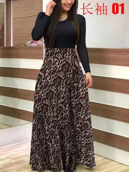 Autumn hot selling European and American flower color matching dresses, long dresses, women's clothing in stock