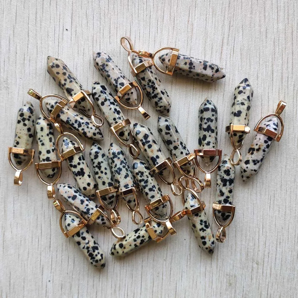 Natural Gem stone Quartz crystal green aventurine pendulum pillar pendants for jewelry making 24pcs/lot Wholesale fast shipping