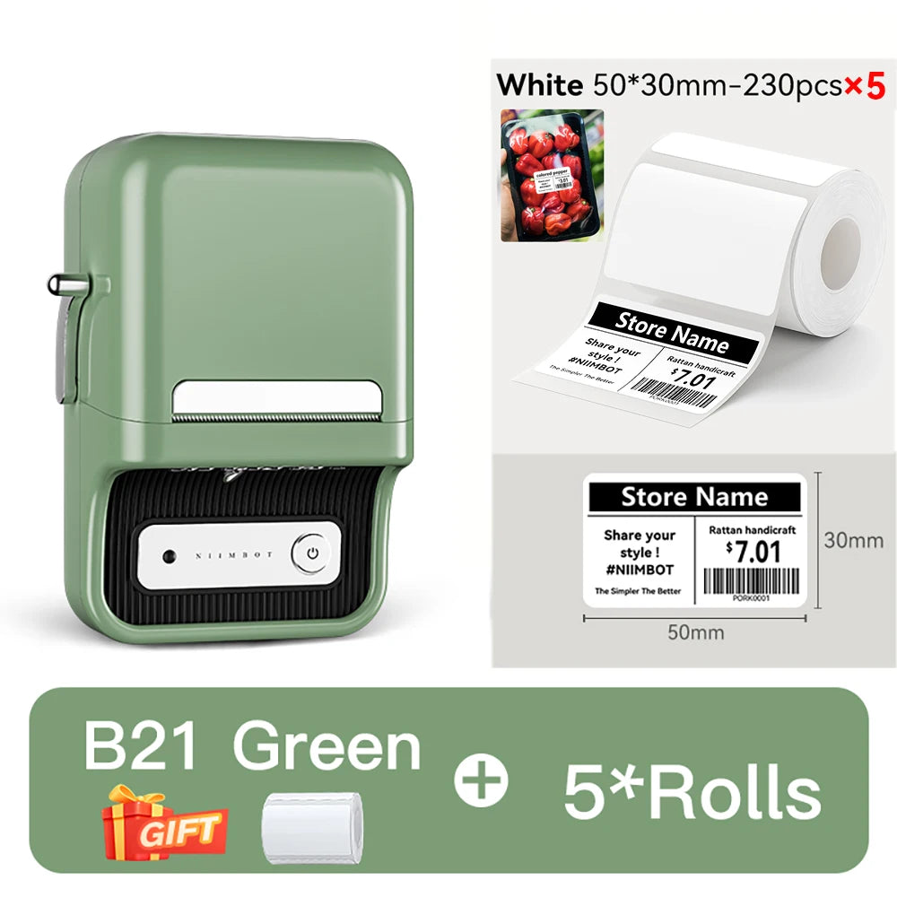 NIIMBOT B21/B1 Portable Thermal Printer 1500mAh Wireless Sticker Printer With Self-adhesive Labels For Barcode Clothing Jewelry